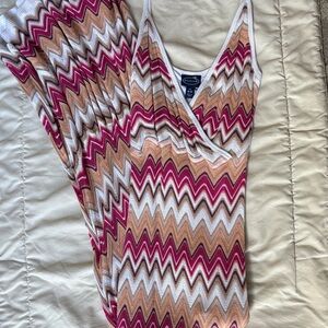 Sleeveless Chevron Maxi Dress in Pink & Tan - ECCO?